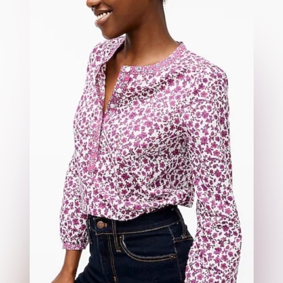 J. Crew Tops - J. Crew 100% Indian Cotton Floral Pin Tuck Ruffle Blouse Womens Medium